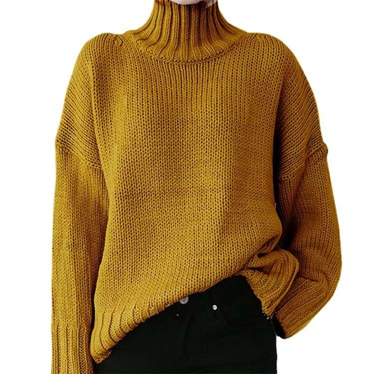 タートルネックゆったりニット シンプルファッション