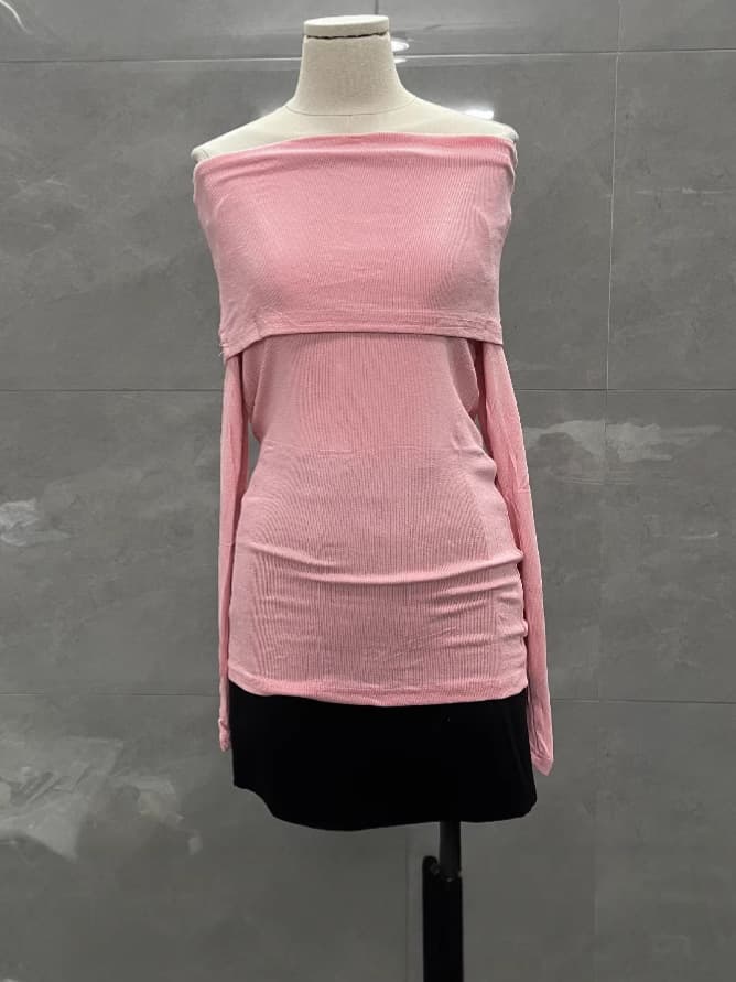 オフショルダーリブニット シンプルファッション