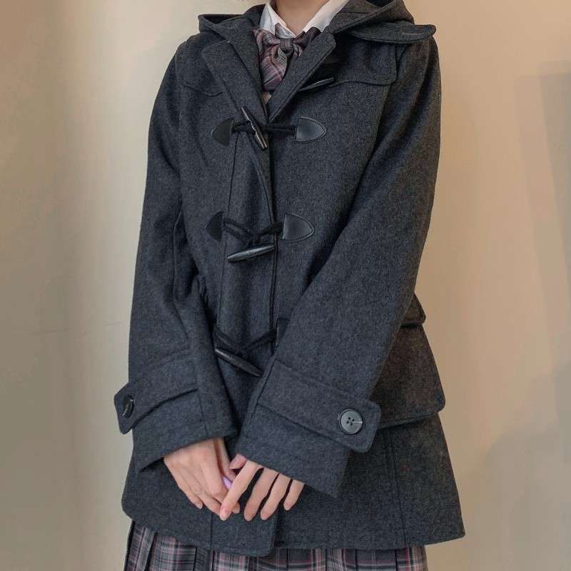 学生風ダッフルコート シンプルファッション