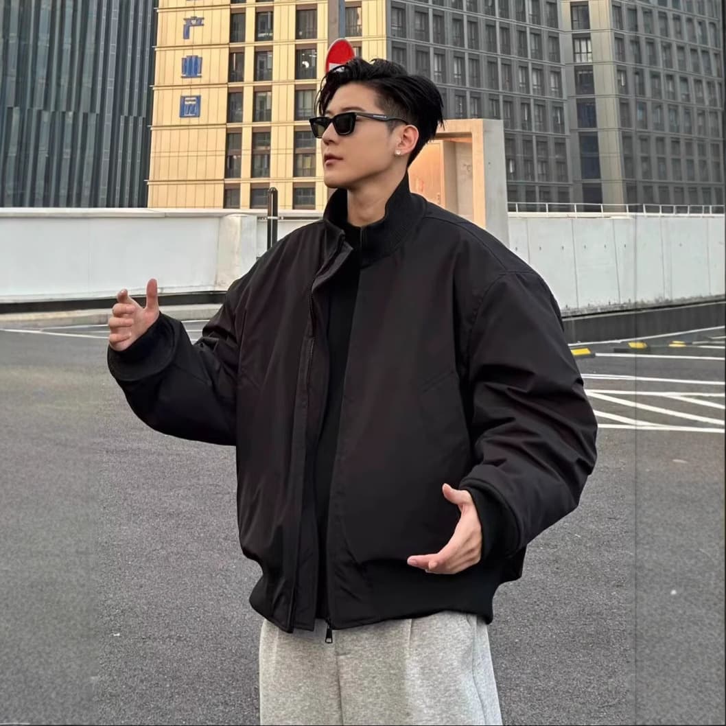 オーバーサイズ 中綿入り スタンドジャケット シンプルファッション