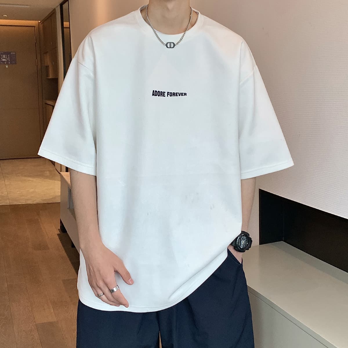 シンプルファッション ヘビーウェイト ゆったり シンプル半袖Tシャツ