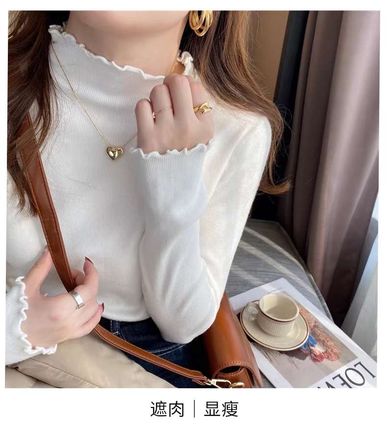 フリルネックニット シンプルファッション