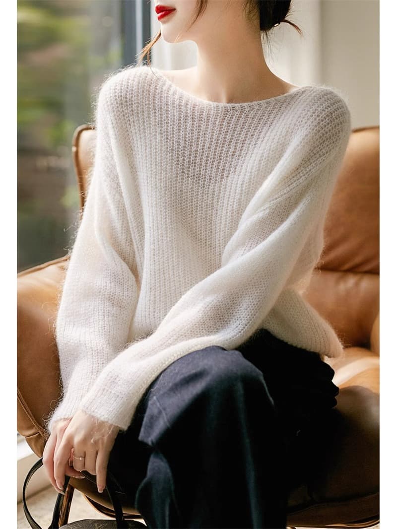上質モヘア混ふんわりニット シンプルファッション
