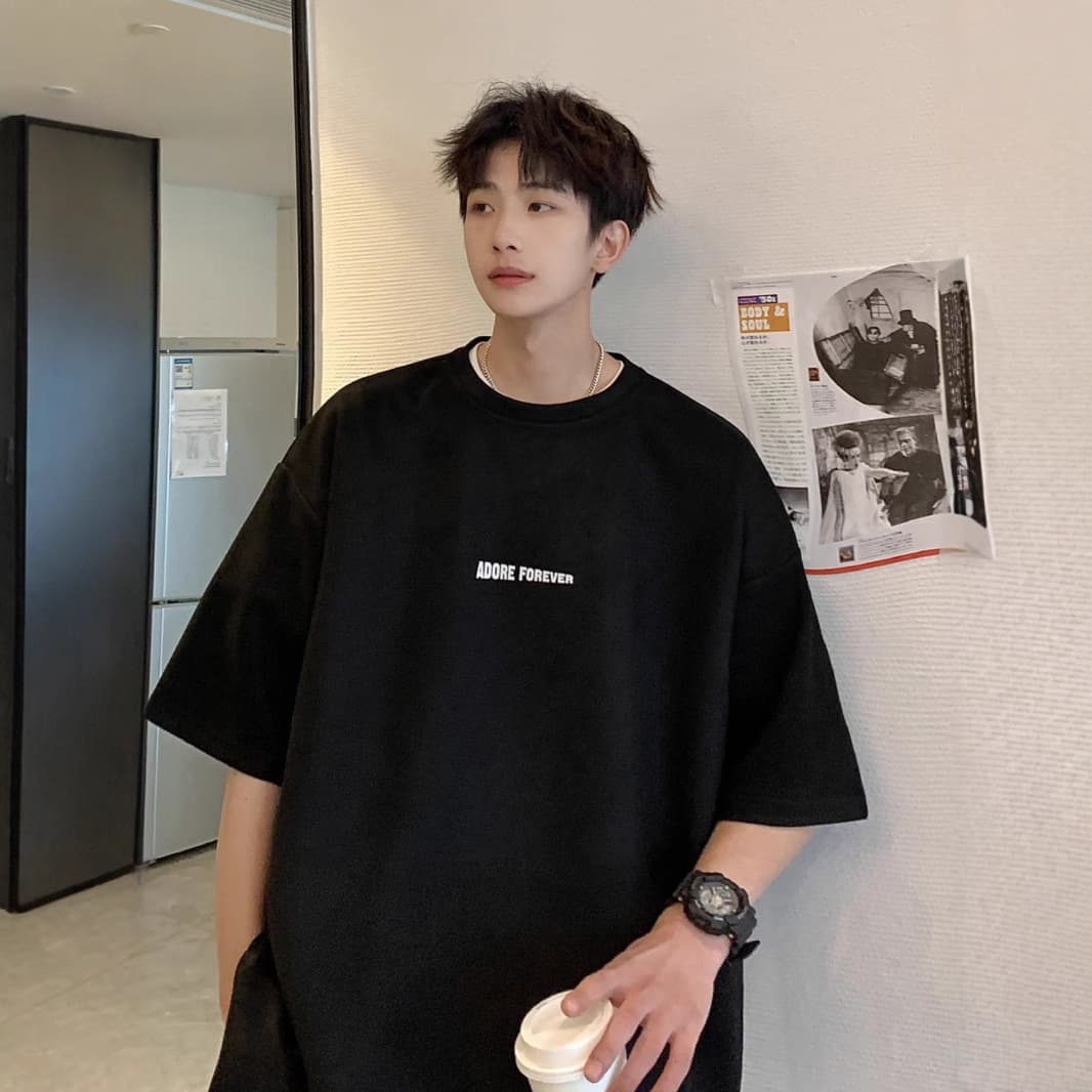 シンプルファッション ヘビーウェイト ゆったり シンプル半袖Tシャツ