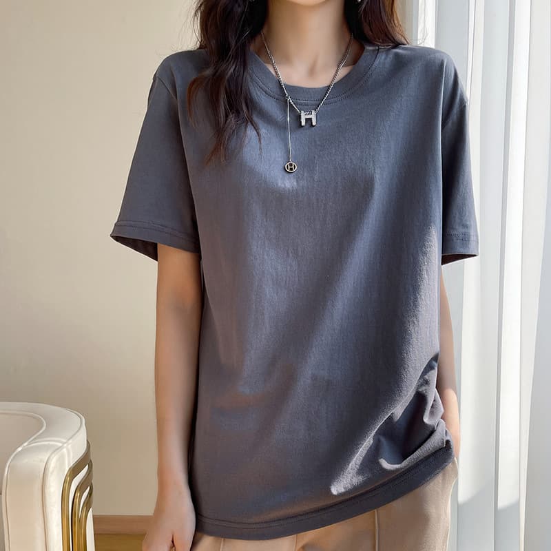 シンプルファッション ベーシック純綿ラウンドネックTシャツ