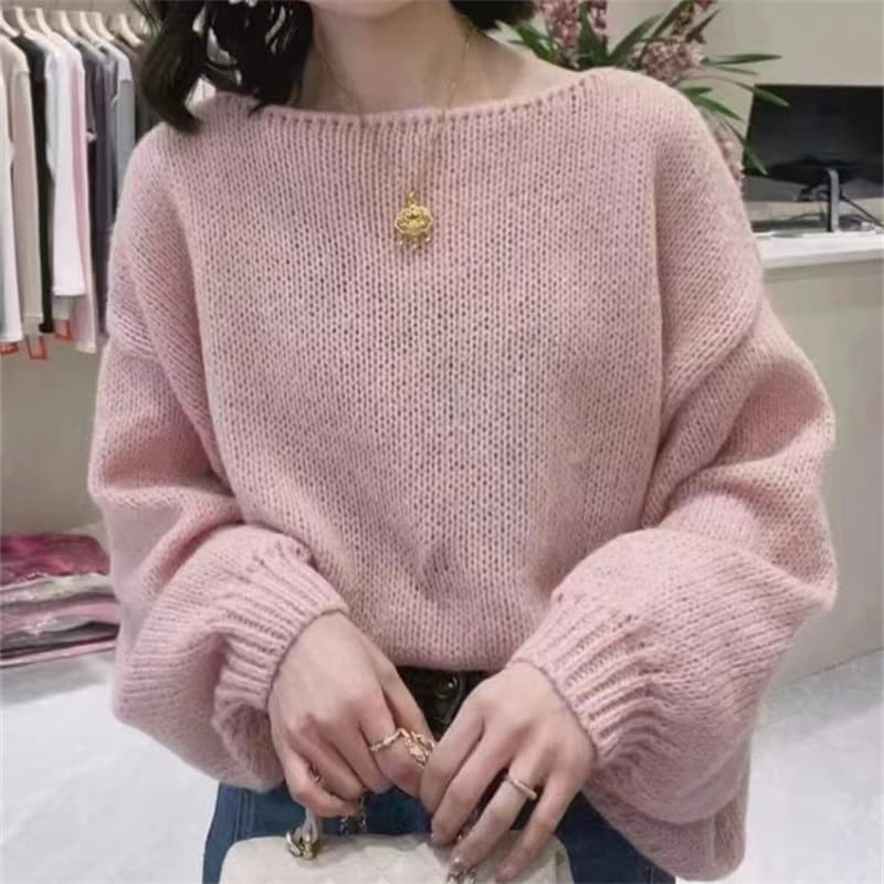 オフショルダー肩出しざっくりニット シンプルファッション