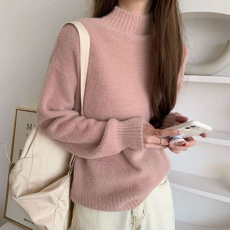 ふわもこモックネックプルオーバー シンプルファッション