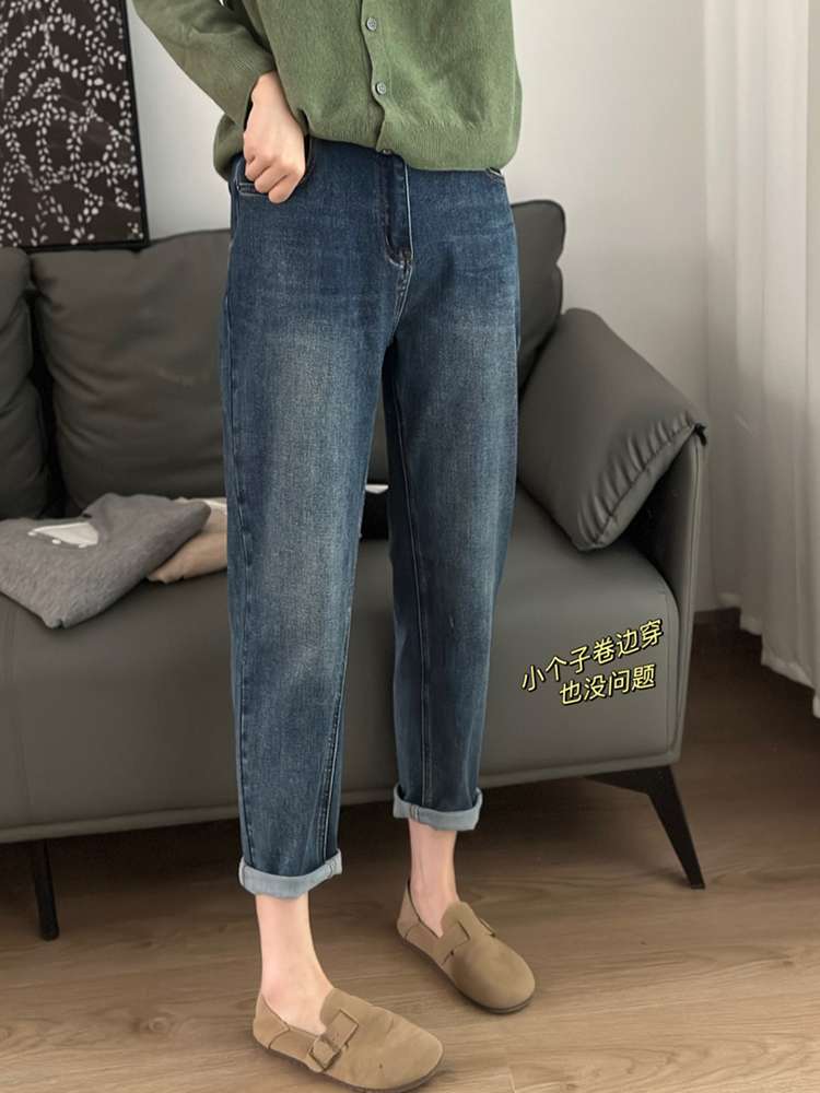 ゆったりストレートデニムパンツ シンプルファッション