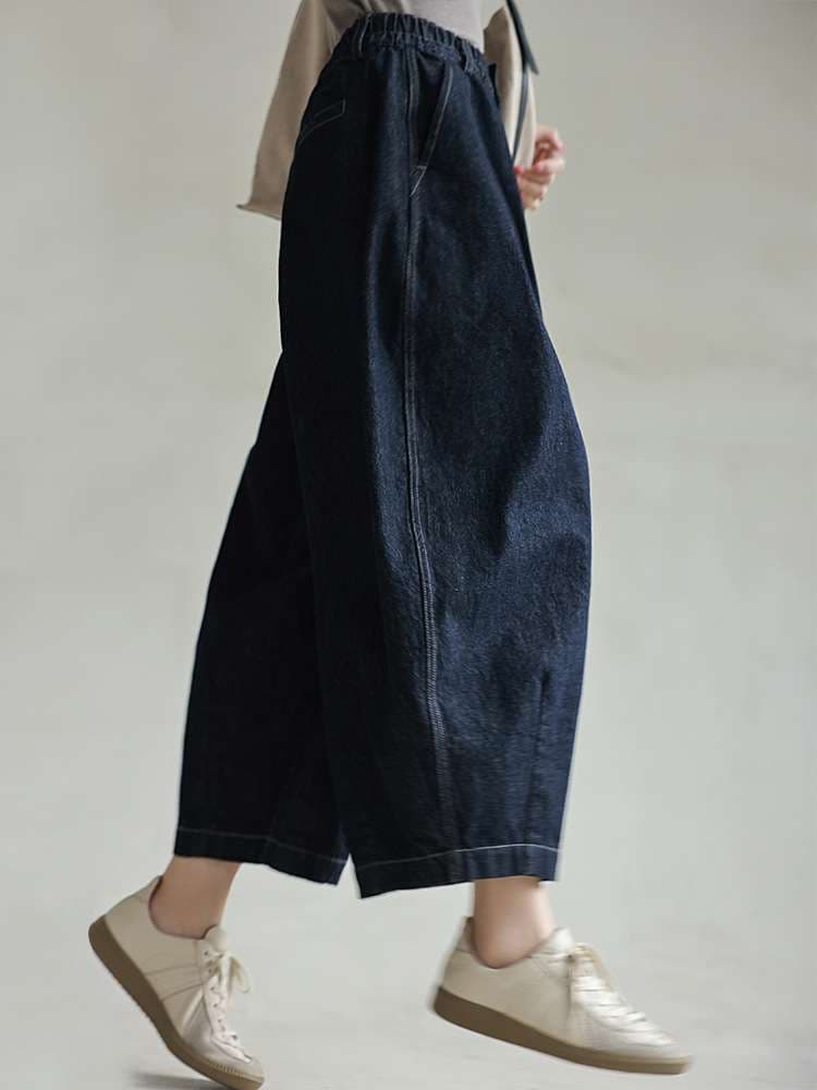ゆったりデニムクロップドパンツ シンプルファッション
