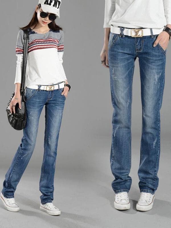 カジュアルストレートデニムパンツ シンプルファッション