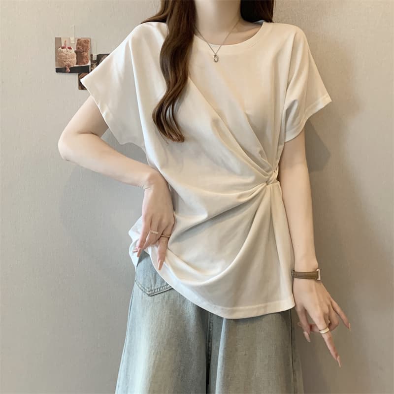 シンプルファッション シンプル不規則デザイン半袖Tシャツ