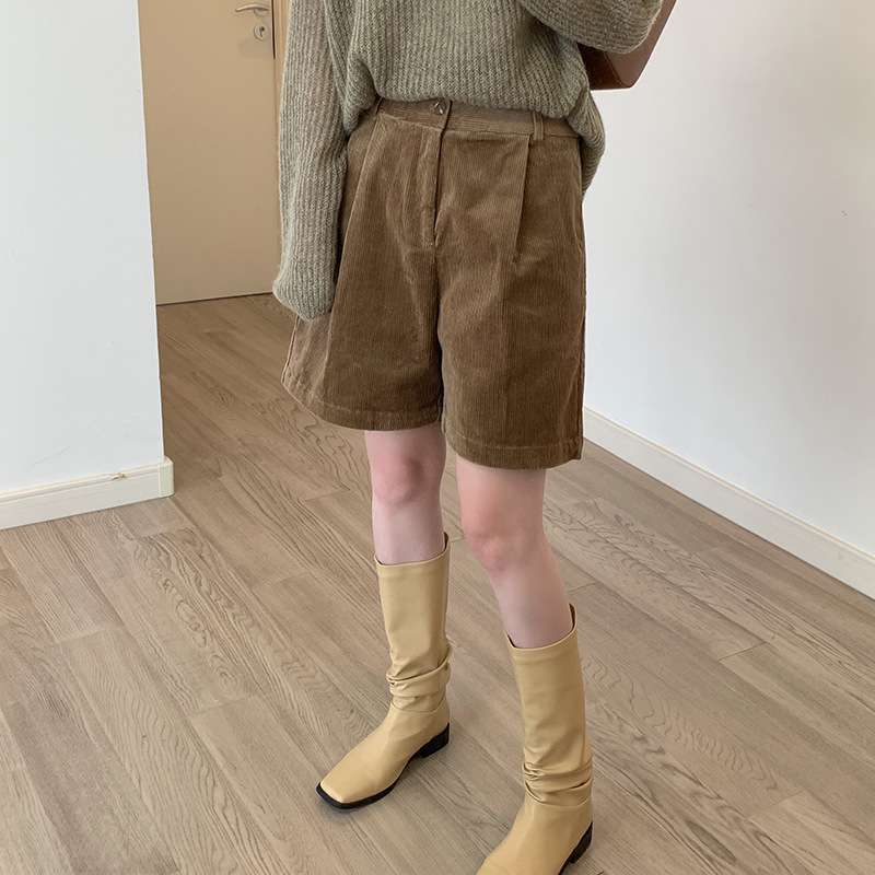 コーデュロイロングショートパンツ シンプルファッション