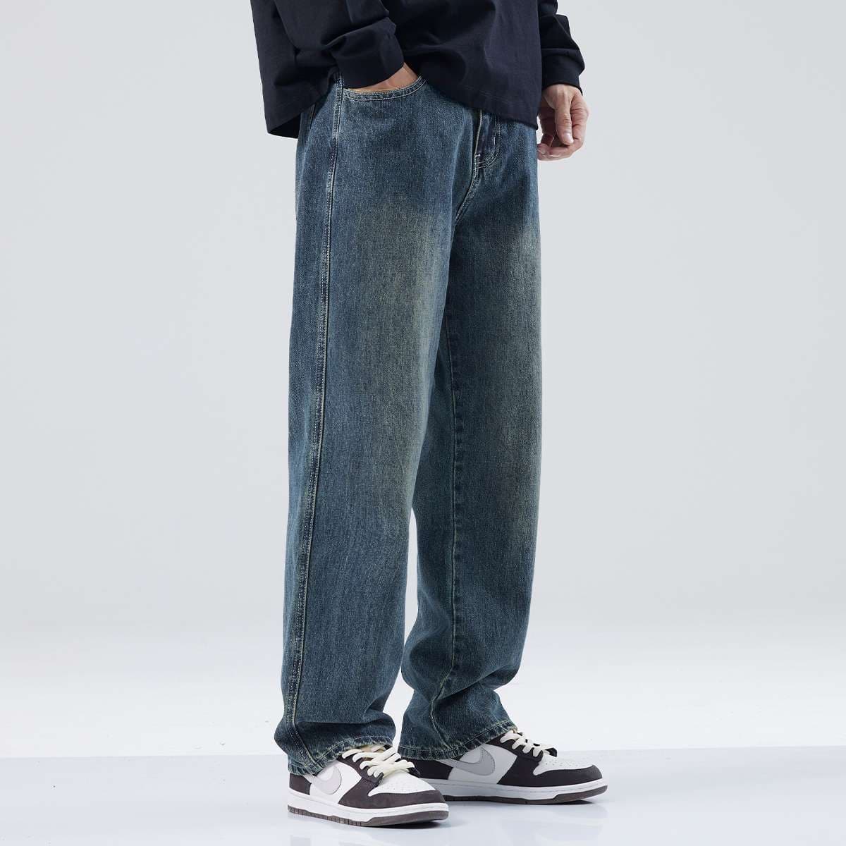 ゆったりストレートデニムパンツ シンプルファッション