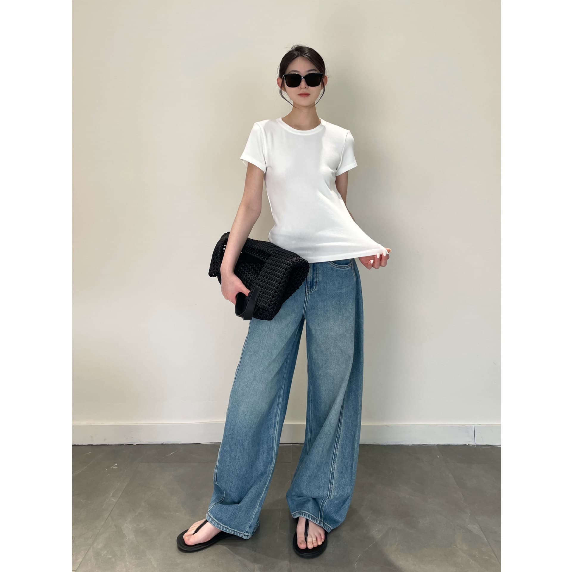 シンプルファッション ベーシック修身ラウンドネック半袖Tシャツ