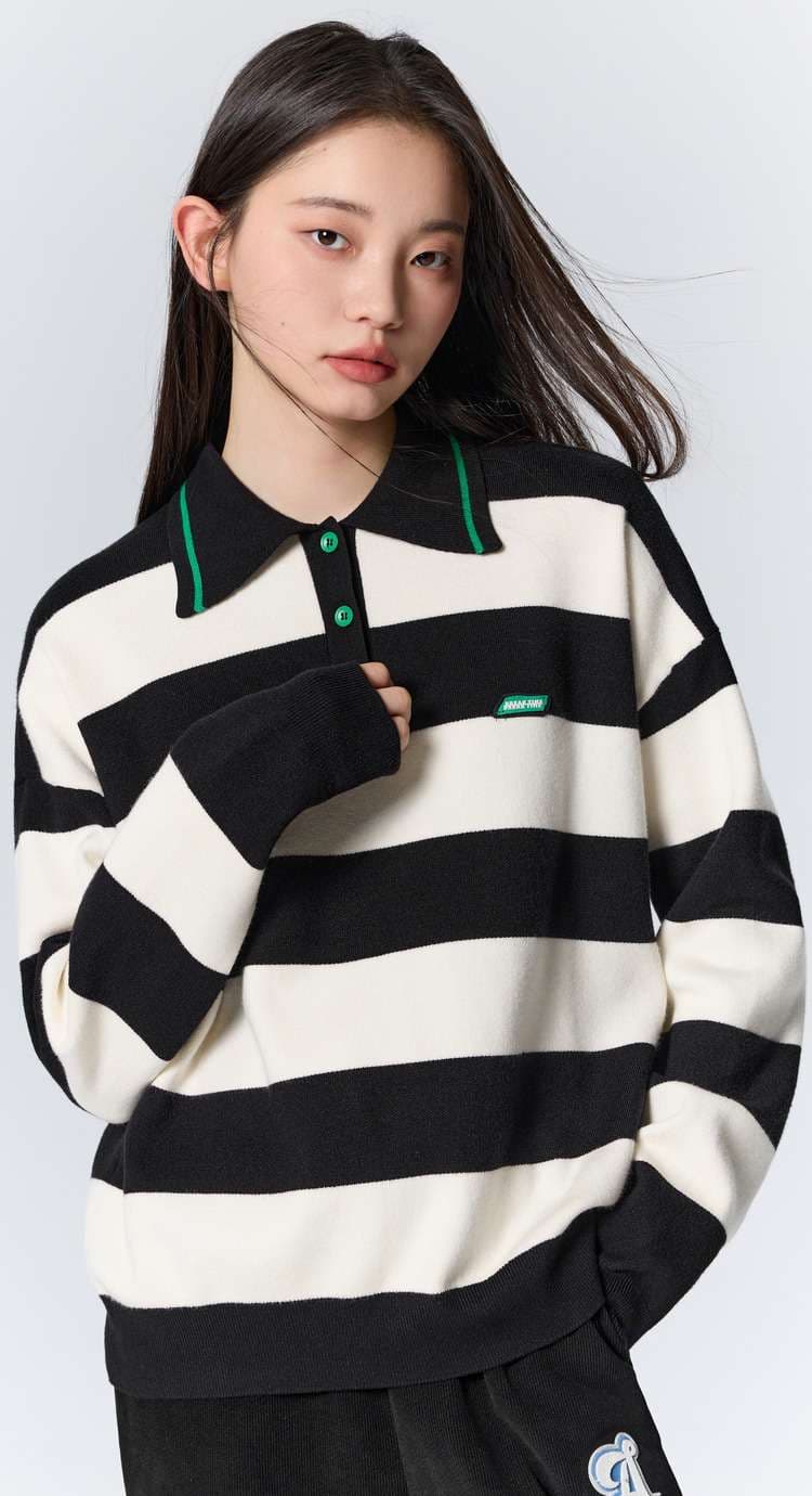 ストライプ柄ポロシャツ シンプルファッション