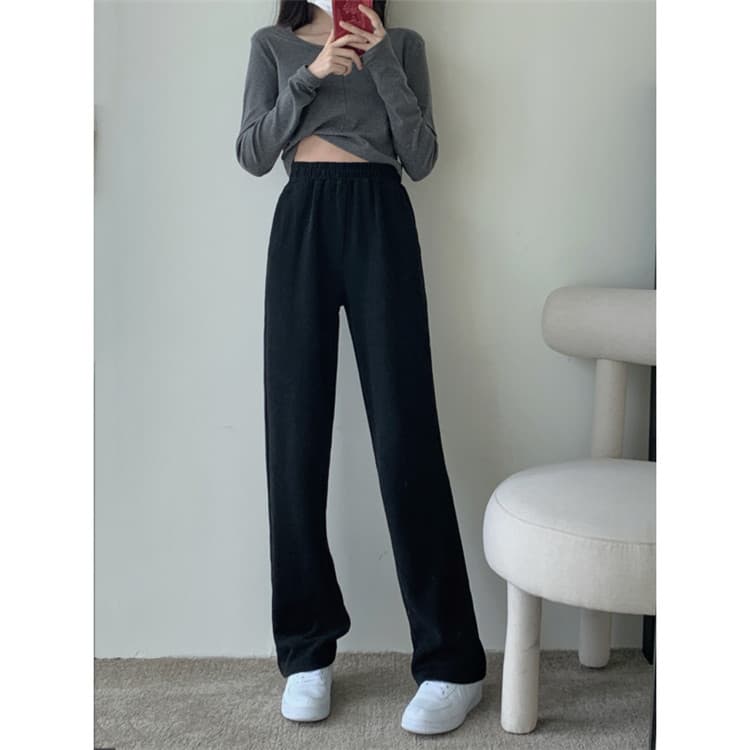 シンプルファッションパンツ シンプル ワイドレッグ ハイウエスト パンツ