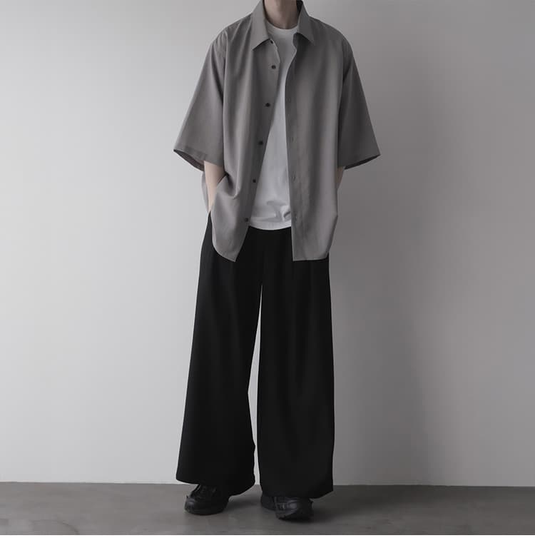ゆったりシルエット 五分袖シャツ シンプルファッション