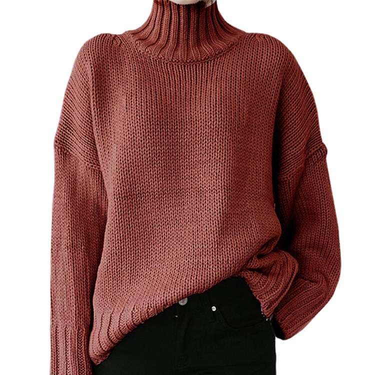 タートルネックゆったりニット シンプルファッション