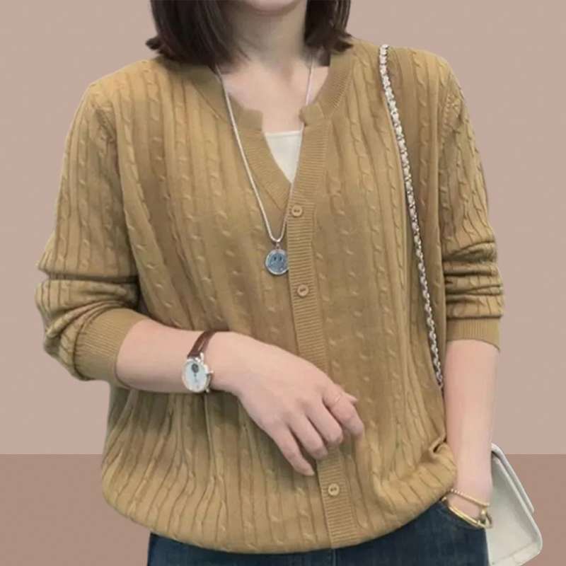 ケーブル編みカーディガン シンプルファッション
