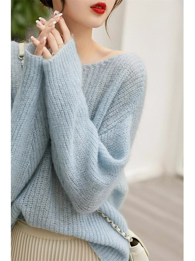 上質モヘア混ふんわりニット シンプルファッション