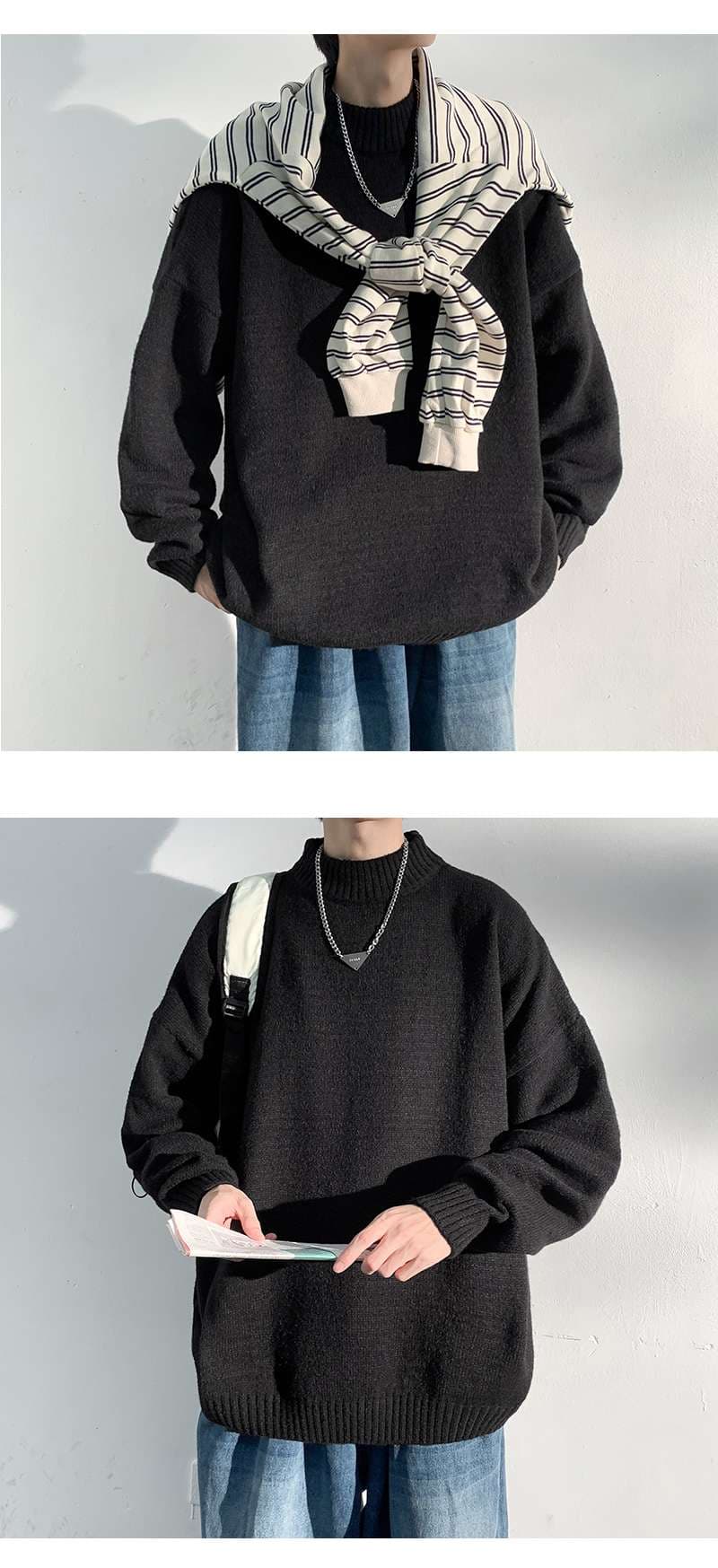 ミニマルオーバーサイズタートルニット シンプルファッション