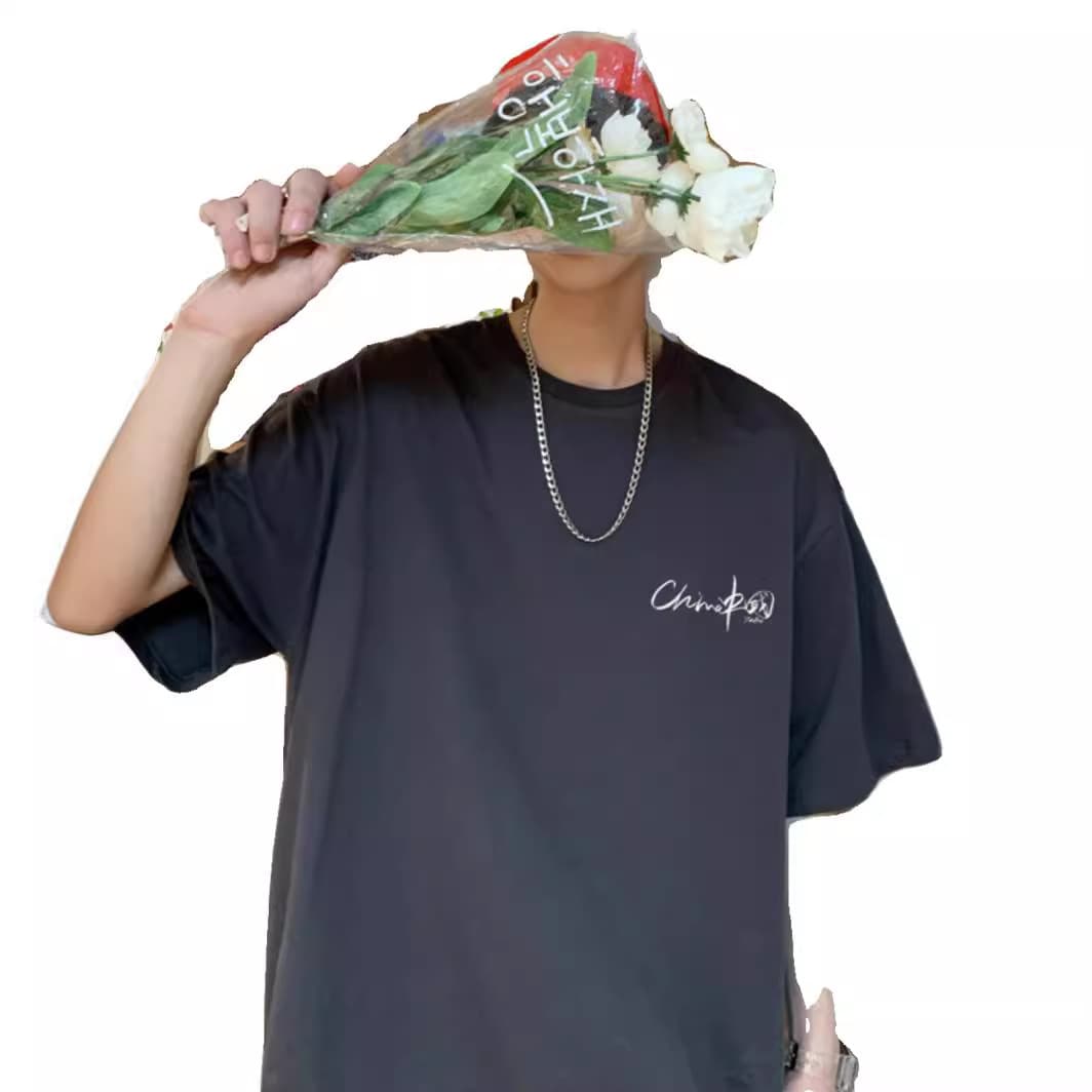 シンプルファッション ゆったりシルエット 純綿半袖Tシャツ