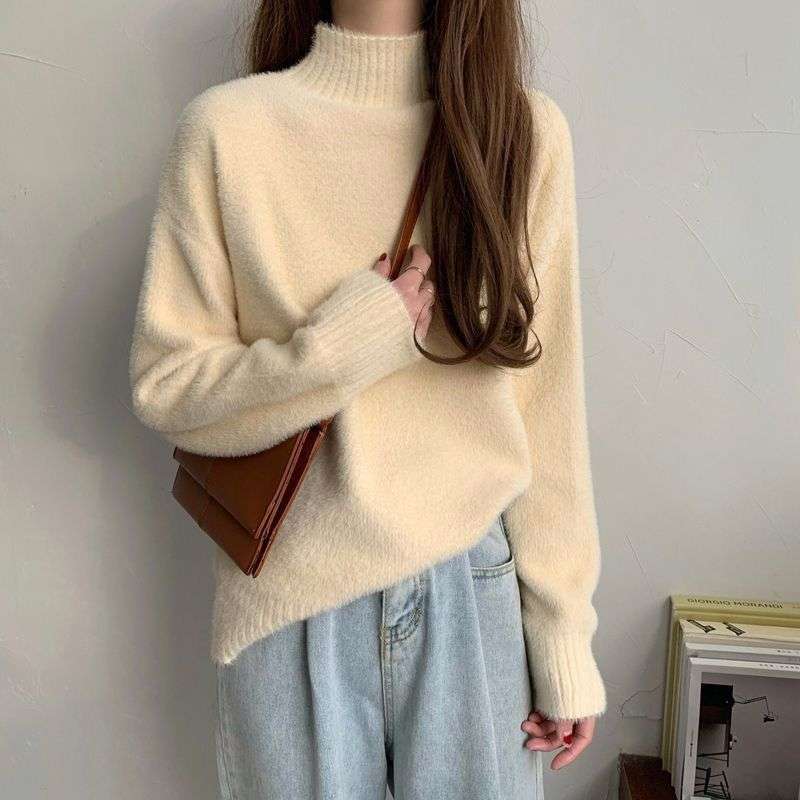 ふわもこモックネックプルオーバー シンプルファッション
