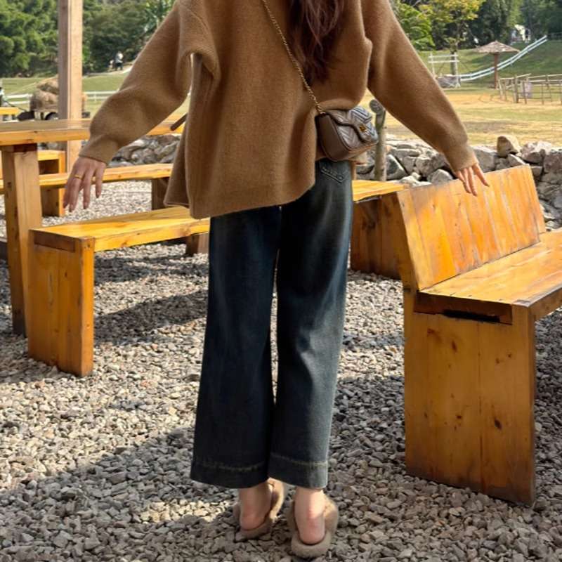 ゆったりワイドデニムパンツ シンプルファッション