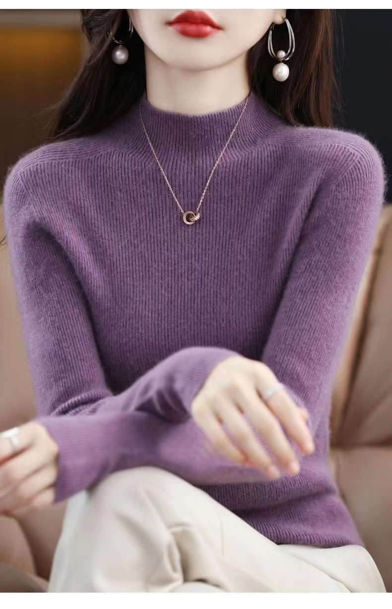 ハイネック リブ編み 上質ニット シンプルファッション