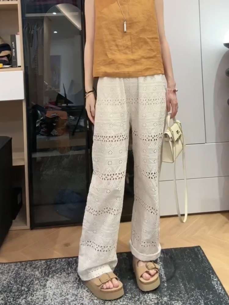 シースルー レース ワイドパンツ シンプルファッション