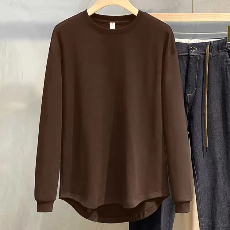 クルーネックロングTシャツ シンプルファッション