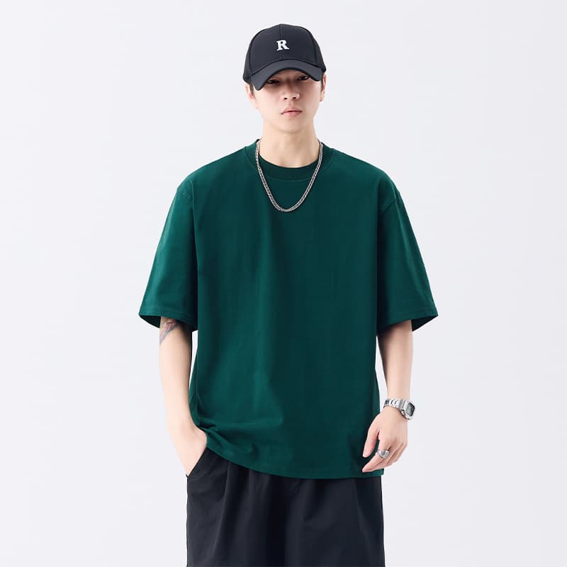 シンプルファッション 重厚感ある純綿クルーネックTシャツ