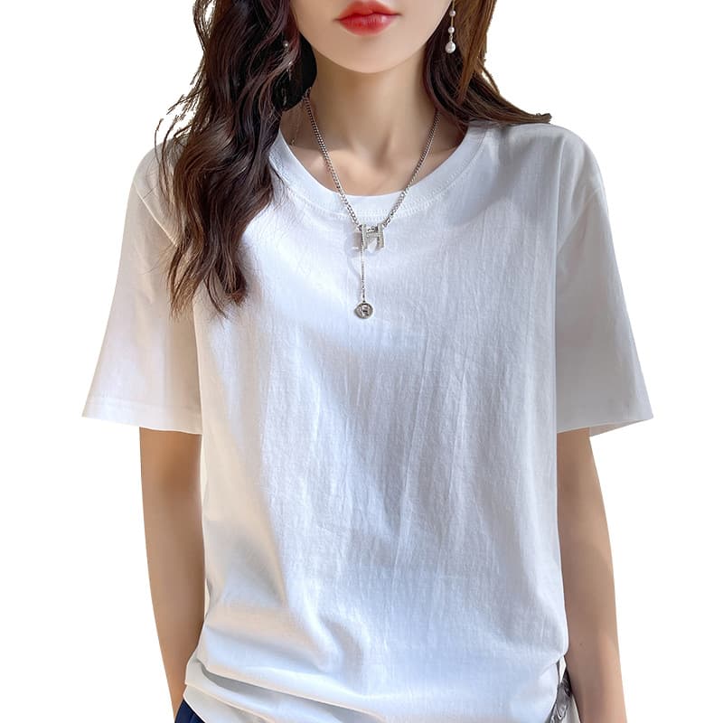 シンプルファッション ベーシック純綿ラウンドネックTシャツ