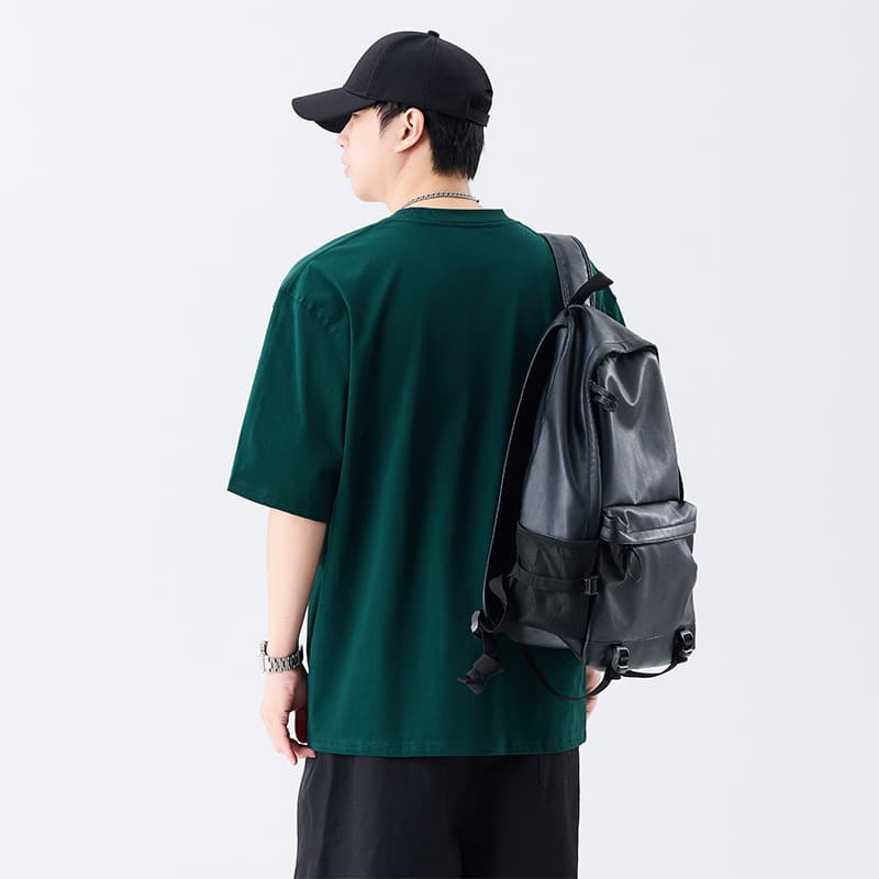 シンプルファッション 重厚感ある純綿クルーネックTシャツ