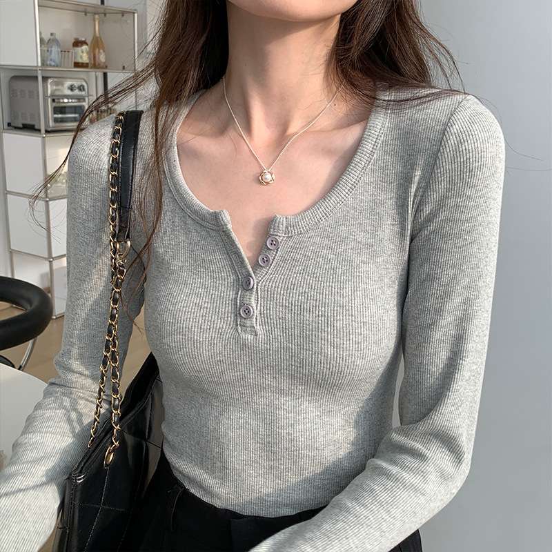 シンプルリブヘンリーネックニット シンプルファッション