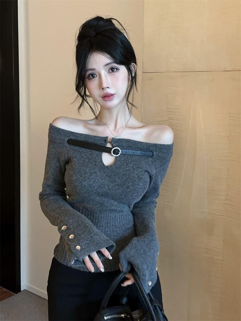 クロスデザイン オフショルニット シンプルファッション