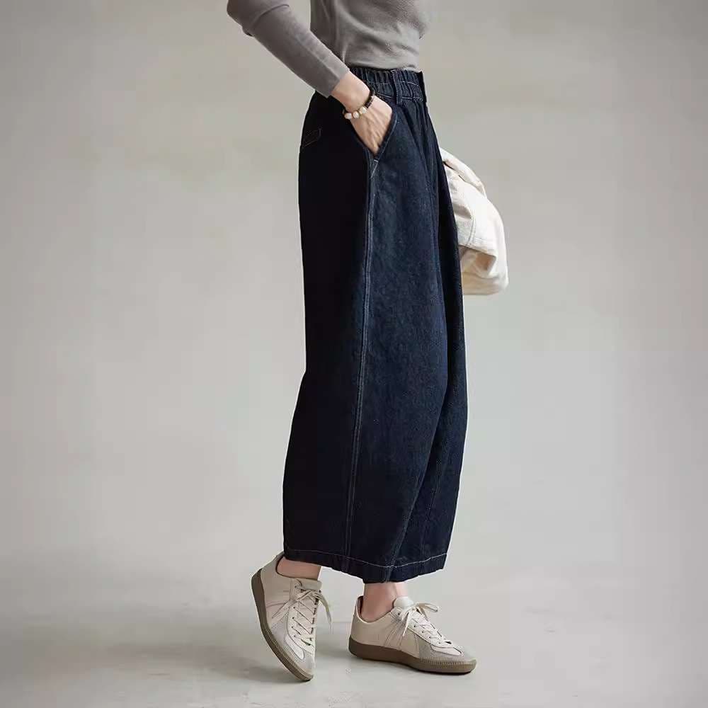 ゆったりデニムクロップドパンツ シンプルファッション