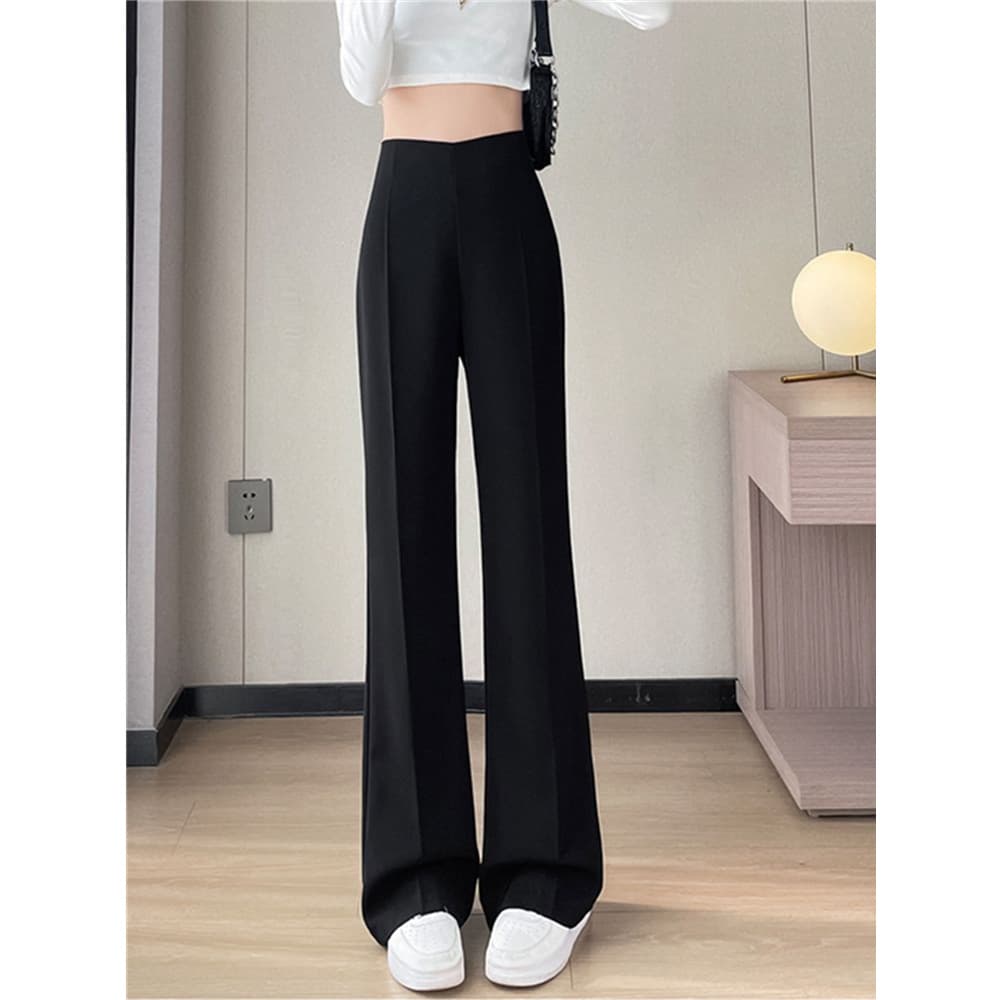 美シルエット センタープレス スラックスパンツ シンプルファッション