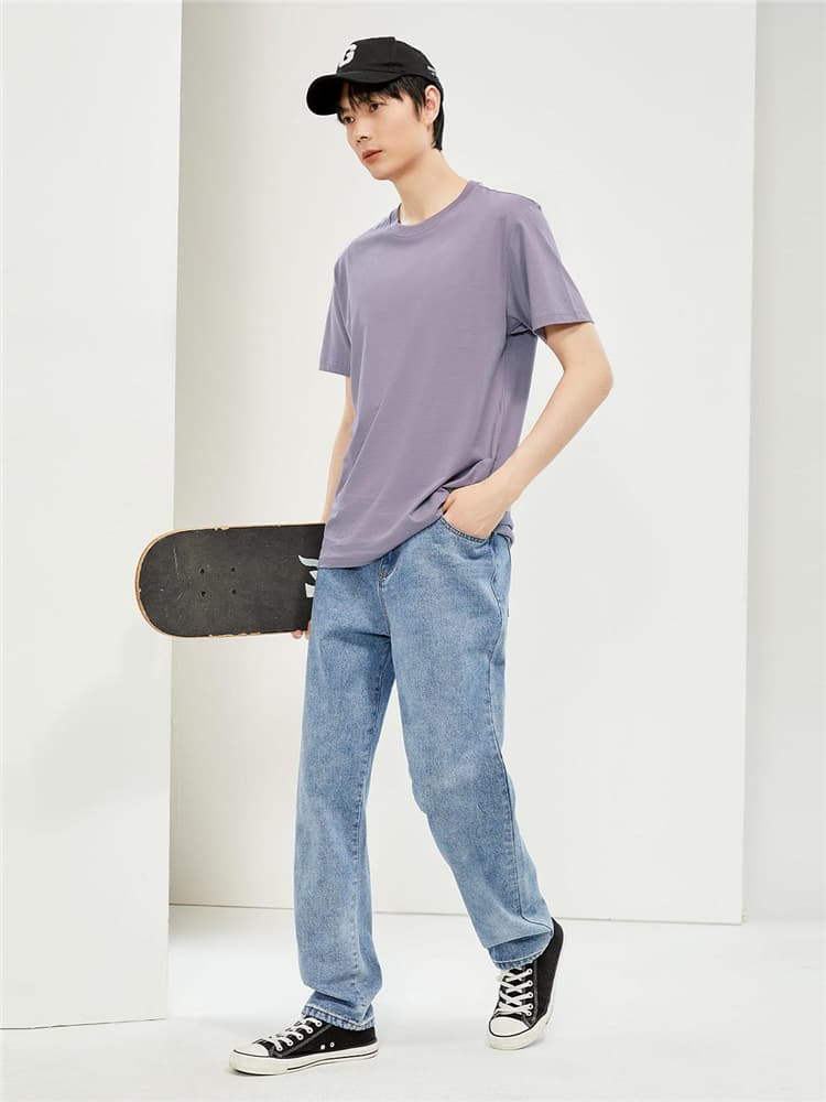 シンプルファッション 純綿素材シンプル丸首半袖Tシャツ