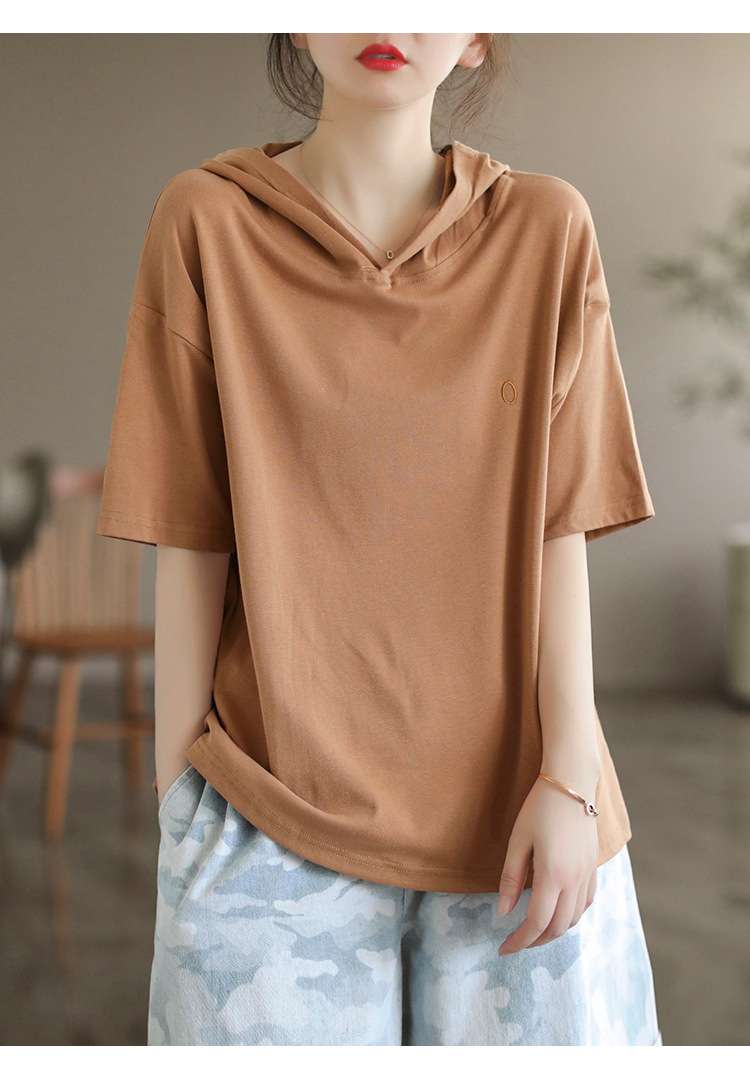 軽やかフード付きゆるシルエットトップス シンプルファッション