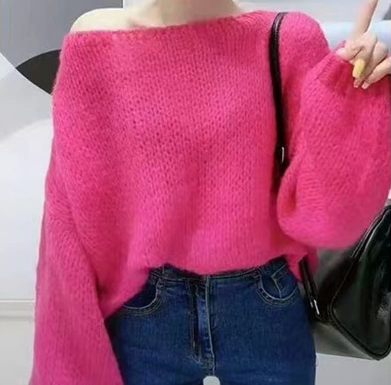 オフショルダー肩出しざっくりニット シンプルファッション