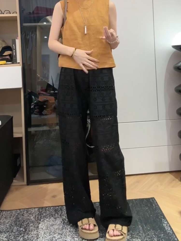 シースルー レース ワイドパンツ シンプルファッション