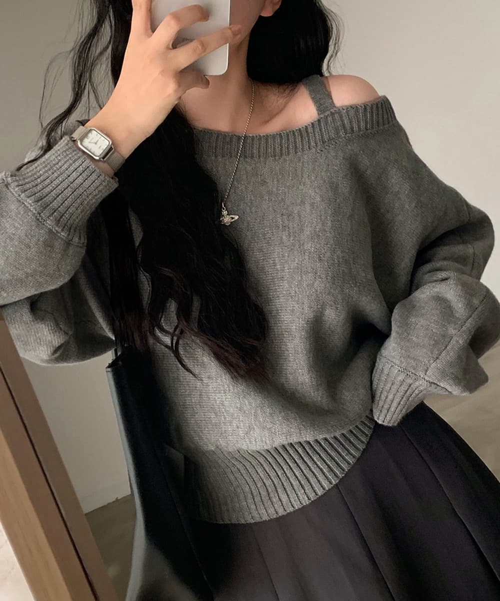 シンプルファッションニット ワンショルダートップス