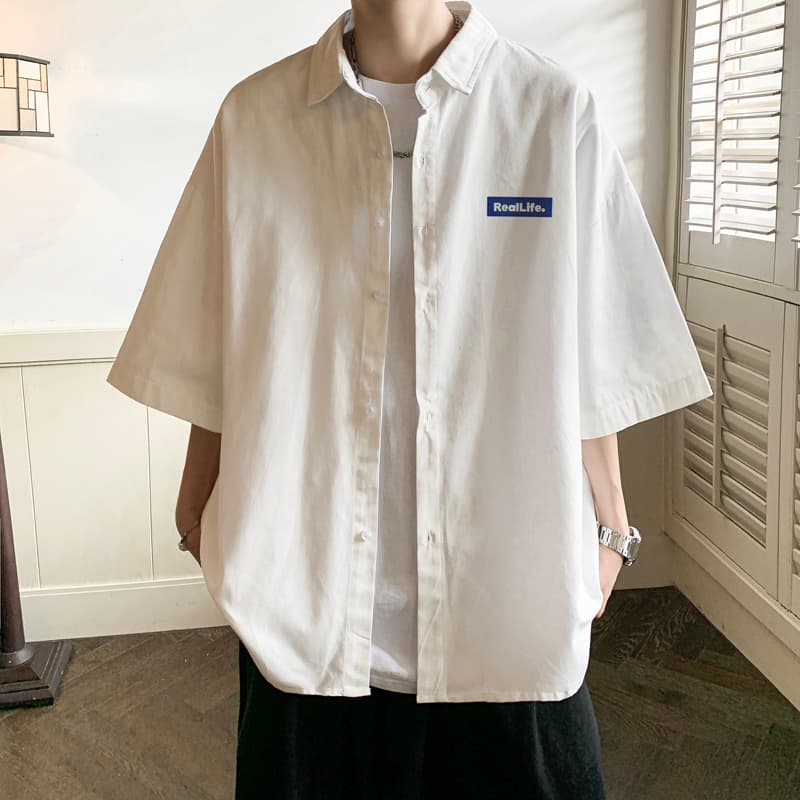 シンプルファッション 涼感素材ゆったり半袖シャツ