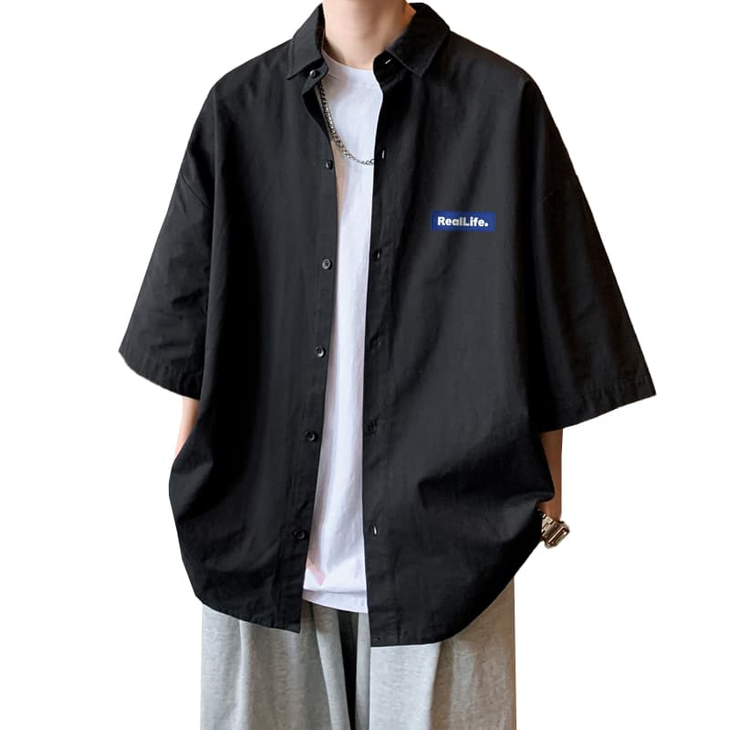 シンプルファッション 涼感素材ゆったり半袖シャツ